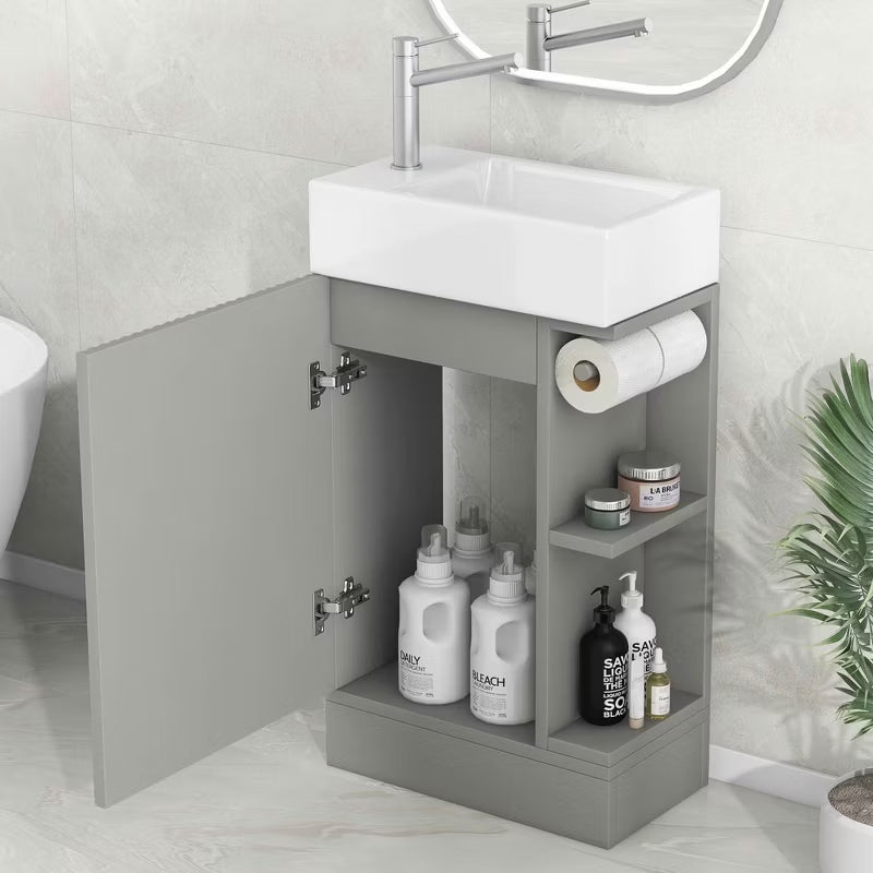MAYEERTY 18.6" Bathroom Vanity with Sink 2-tier Shelf Left Right Orientation Gray