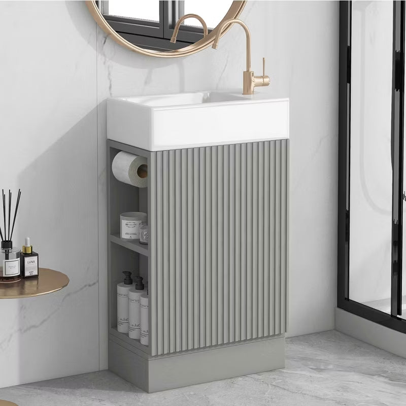 MAYEERTY 18.6" Bathroom Vanity with Sink 2-tier Shelf Left Right Orientation Gray