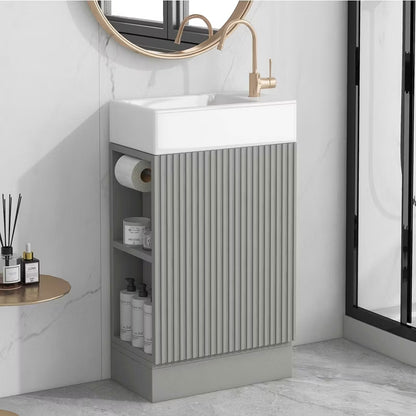 MAYEERTY 18.6" Bathroom Vanity with Sink 2-tier Shelf Left Right Orientation Gray