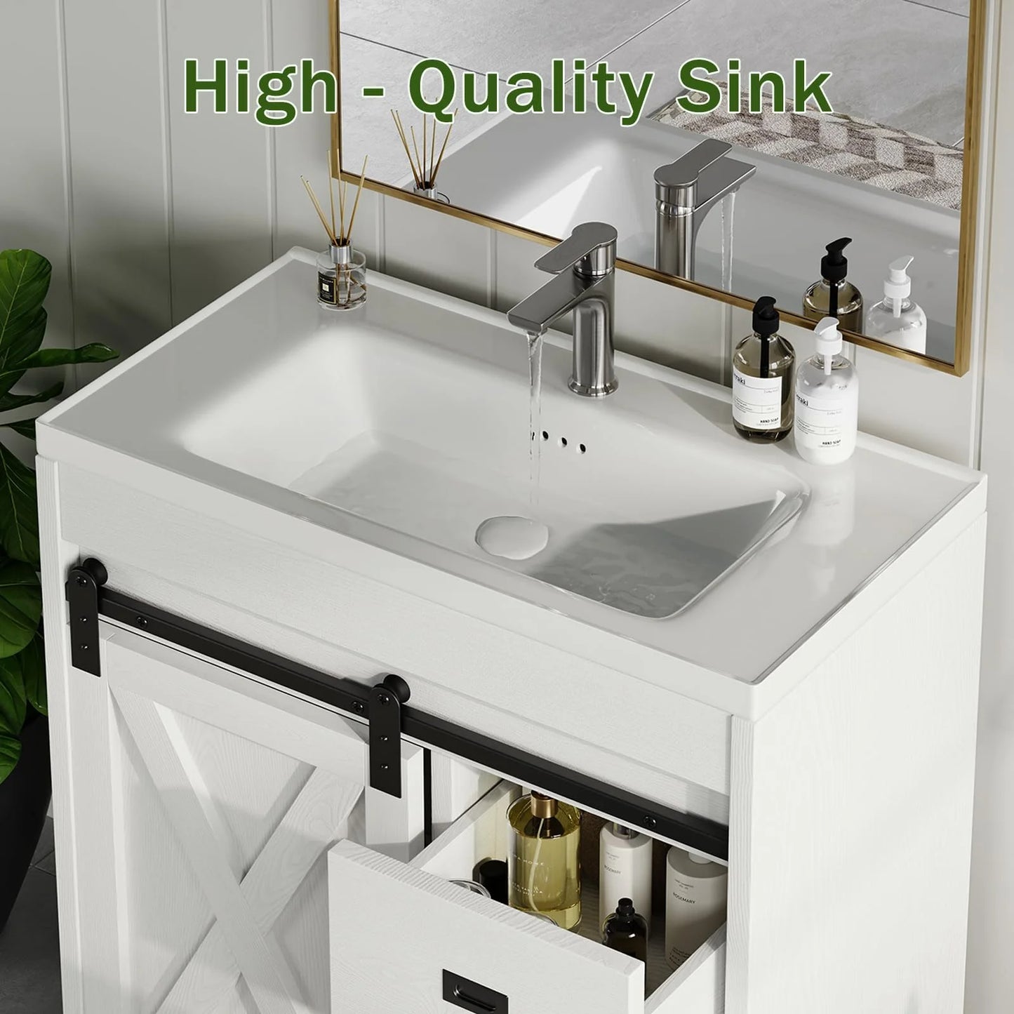 Best seller DreamCurship DreamCurship 32" Bathroom Vanity with Sink Combo, White Bathroom Storage Cabinet with Drawers, Farmhouse Bathroom Vanity Cabinet with Sliding Barn Doors, White