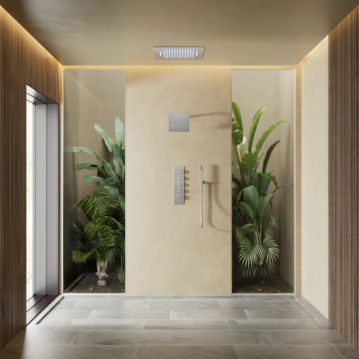 Music Thermostatic Shower Faucet,Dual 20" Showerheads System with LED Mood Lighting SFS-1054-NK20 By EVERSTEIN