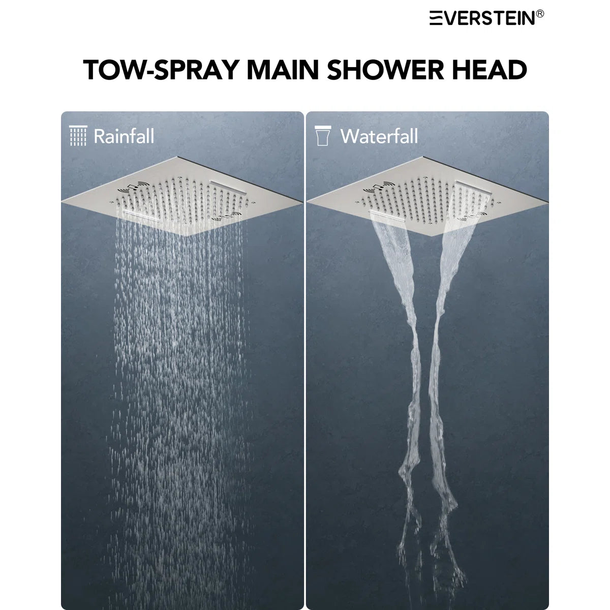 Music Thermostatic Shower Faucet,Dual 20" Showerheads System with LED Mood Lighting SFS-1054-NK20 By EVERSTEIN