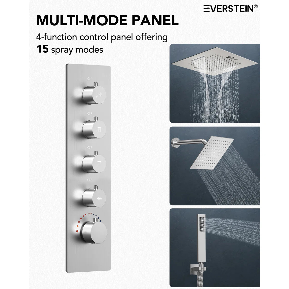 Music Thermostatic Shower Faucet,Dual 20" Showerheads System with LED Mood Lighting SFS-1054-NK20 By EVERSTEIN