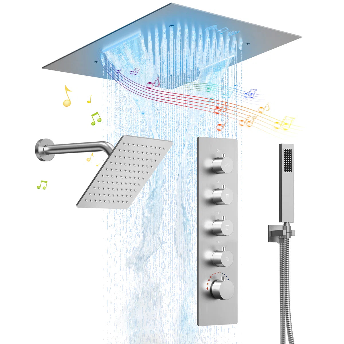 Music Thermostatic Shower Faucet,Dual 20" Showerheads System with LED Mood Lighting SFS-1054-NK20 By EVERSTEIN