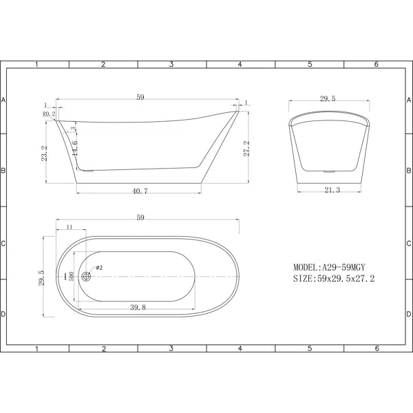 59" x 30" Freestanding Tub Matte Gray Acrylic Freestanding Bathtub Soaking Bath Tub A29 329R-59MGY By SOTUBX  4.5  Rated 4.5 out of 5 stars. 2 Reviews