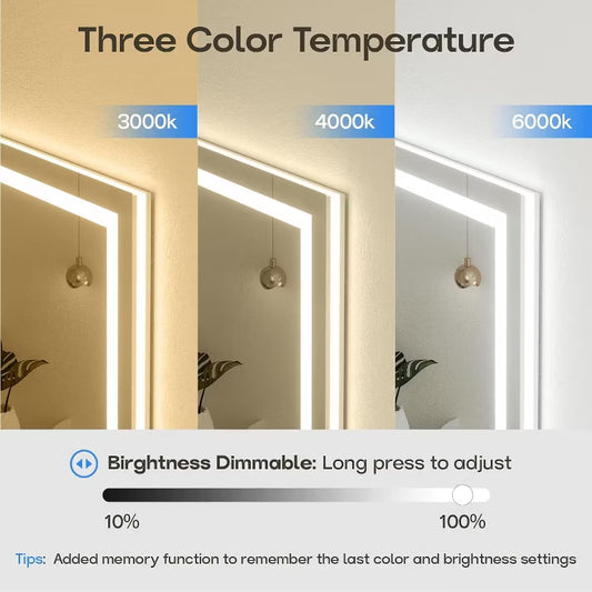 40x24 Inch Double Vanity Bathroom Mirror with LED Light ,Anti-Fog, Brightness/Colour Adjustable, Safety Tempered Glass