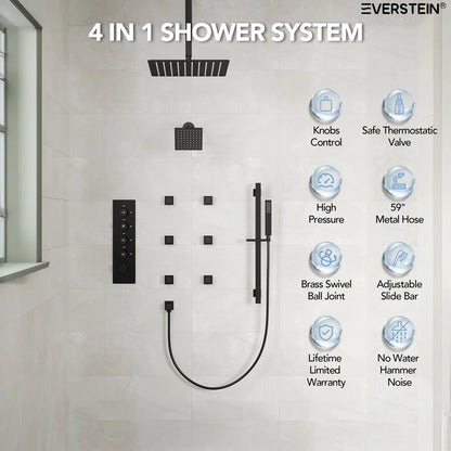 Thermostatic 16" High-Pressure Dual Rainfall Shower System with Handheld Shower And Body Jet SFS-1031-BK16 By EVERSTEIN  4.7  Rated 4.7 out of 5 stars. 139 Reviews