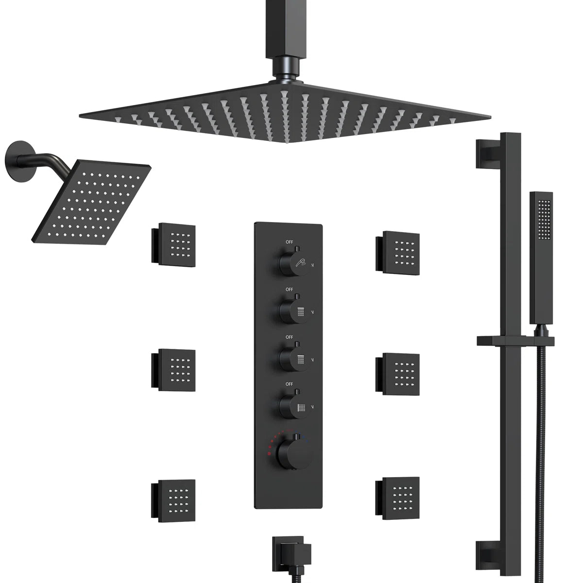 Thermostatic 16" High-Pressure Dual Rainfall Shower System with Handheld Shower And Body Jet SFS-1031-BK16 By EVERSTEIN  4.7  Rated 4.7 out of 5 stars. 139 Reviews