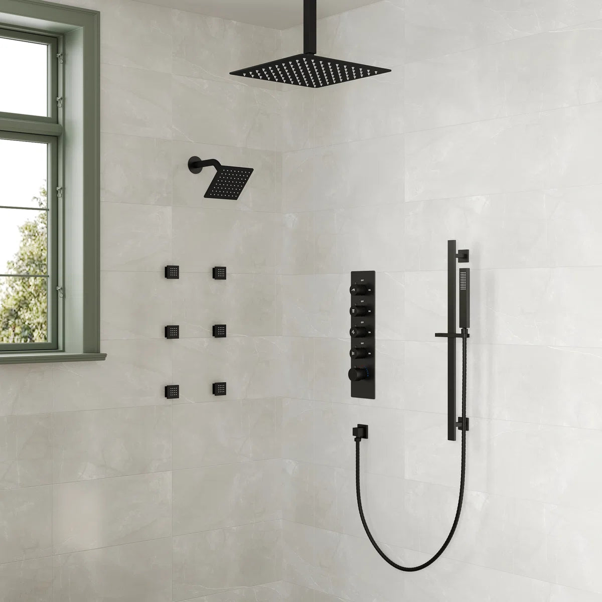 Thermostatic 16" High-Pressure Dual Rainfall Shower System with Handheld Shower And Body Jet SFS-1031-BK16 By EVERSTEIN  4.7  Rated 4.7 out of 5 stars. 139 Reviews