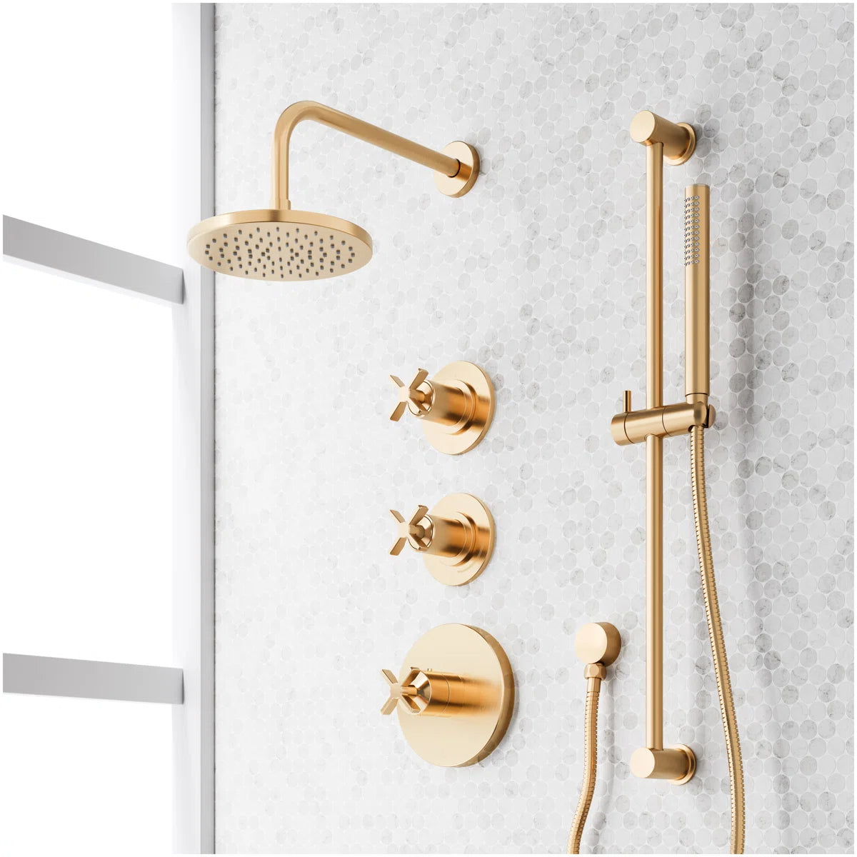 Vassor Thermostatic Shower System With Slide Bar and Hand Shower - Brushed Gold 498398 By Signature Hardware