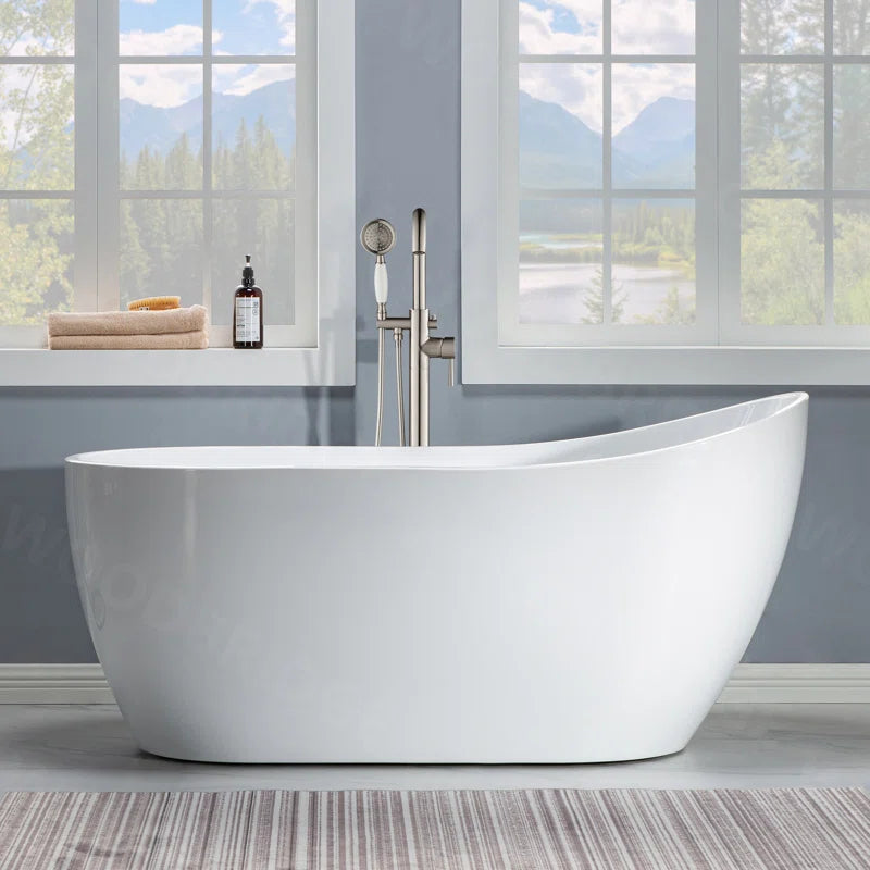 59" x 28" Freestanding Soaking Acrylic Single Slipper Bathtub with Reversible Drain BTA1530