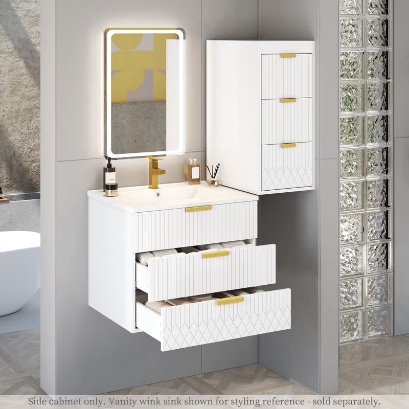 ORRD 12" Wall-Mounted Floating Cabinet with Drawers, Modern Side Storage Unit with Decor Line