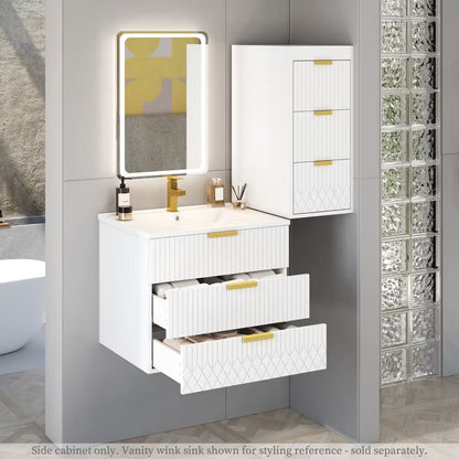 ORRD 12" Wall-Mounted Floating Cabinet with Drawers, Modern Side Storage Unit with Decor Line