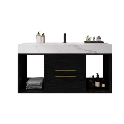 Gulches 40 Inch Floating Bathroom Vanity Ceramic Sink Sintered Stone Top Storage Drawers Modern Design White Black
