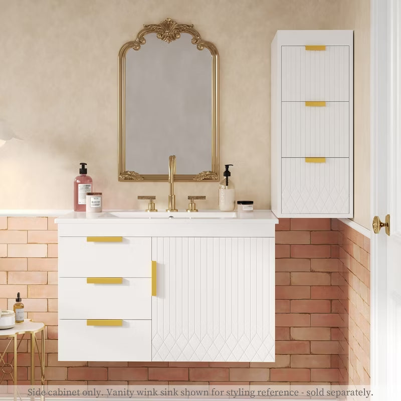 ORRD 12" Wall-Mounted Floating Cabinet with Drawers, Modern Side Storage Unit with Decor Line