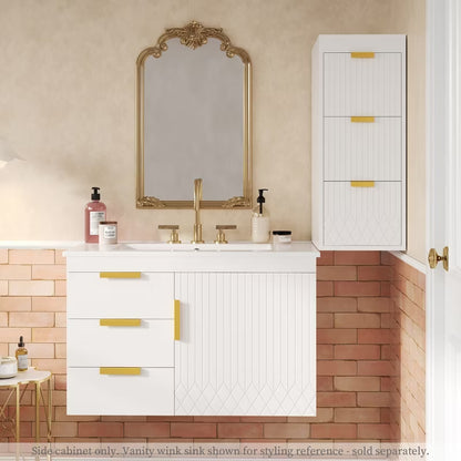 ORRD 12" Wall-Mounted Floating Cabinet with Drawers, Modern Side Storage Unit with Decor Line