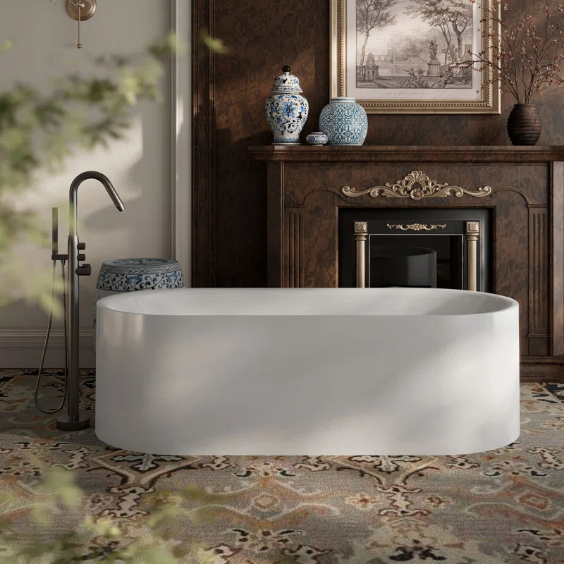 MonBlari Freestanding Soaking Acrylic Bathtub with Overflow and Pop-up Drain For Bathroom XAMB060GWMB1500