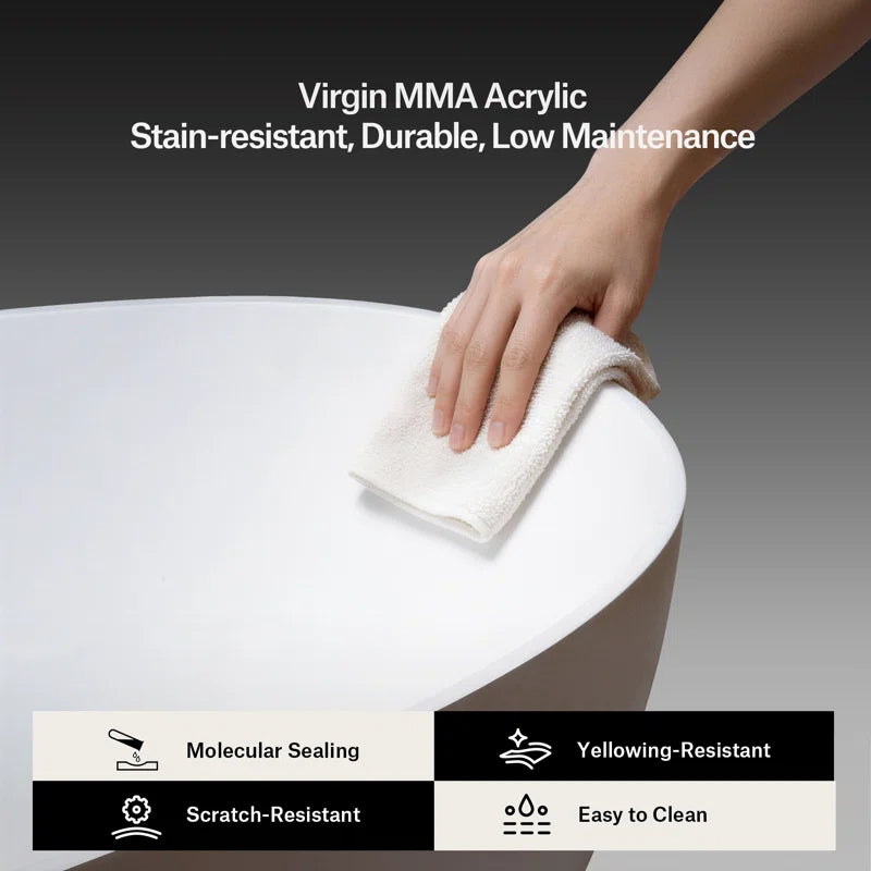 MonBlari Freestanding Soaking Acrylic Bathtub with Overflow and Pop-up Drain For Bathroom XAMB060GWMB1500